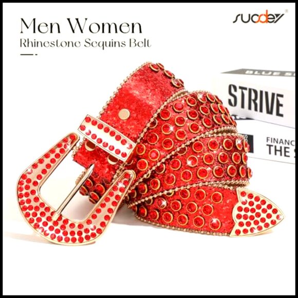 Western Rhinestone Studded Belt Cowboy Chic Bling Sequins Alloy Buckle main image 7